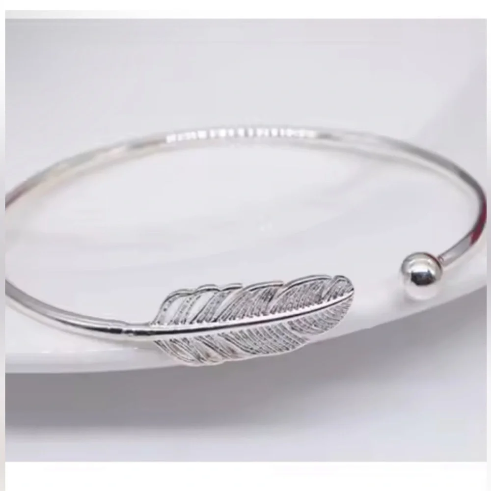 Silver Feather Adjustable Cuff Bracelet